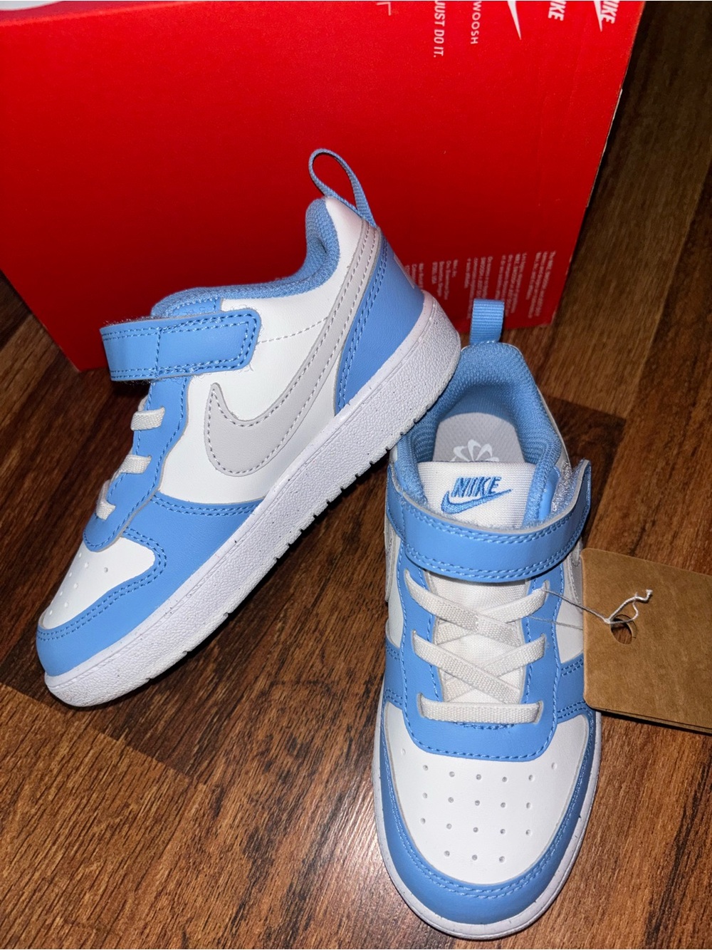 NEW Nike Court Borough low Recraft Kids' Blue and White Sneakers Size 10c